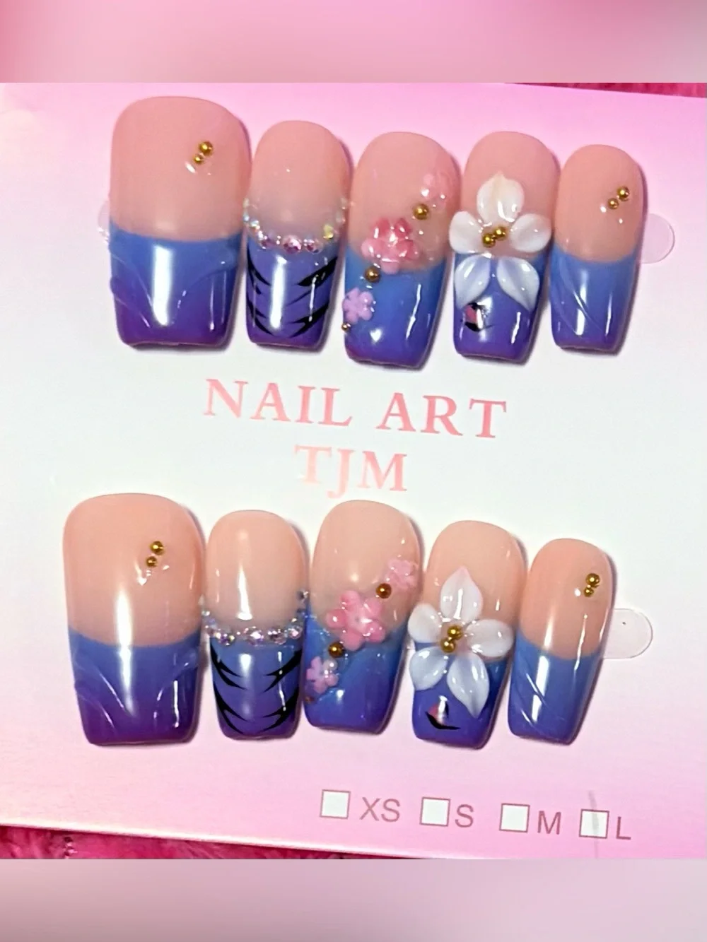 Blue-Purple Ombre Floral Press-On Set